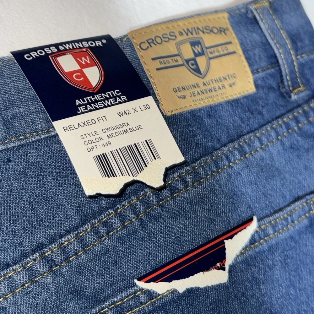 Cross & Winsor Jeans Men's 42x30 Relaxed Fit‎ Medium Wash Blue Denim NWT